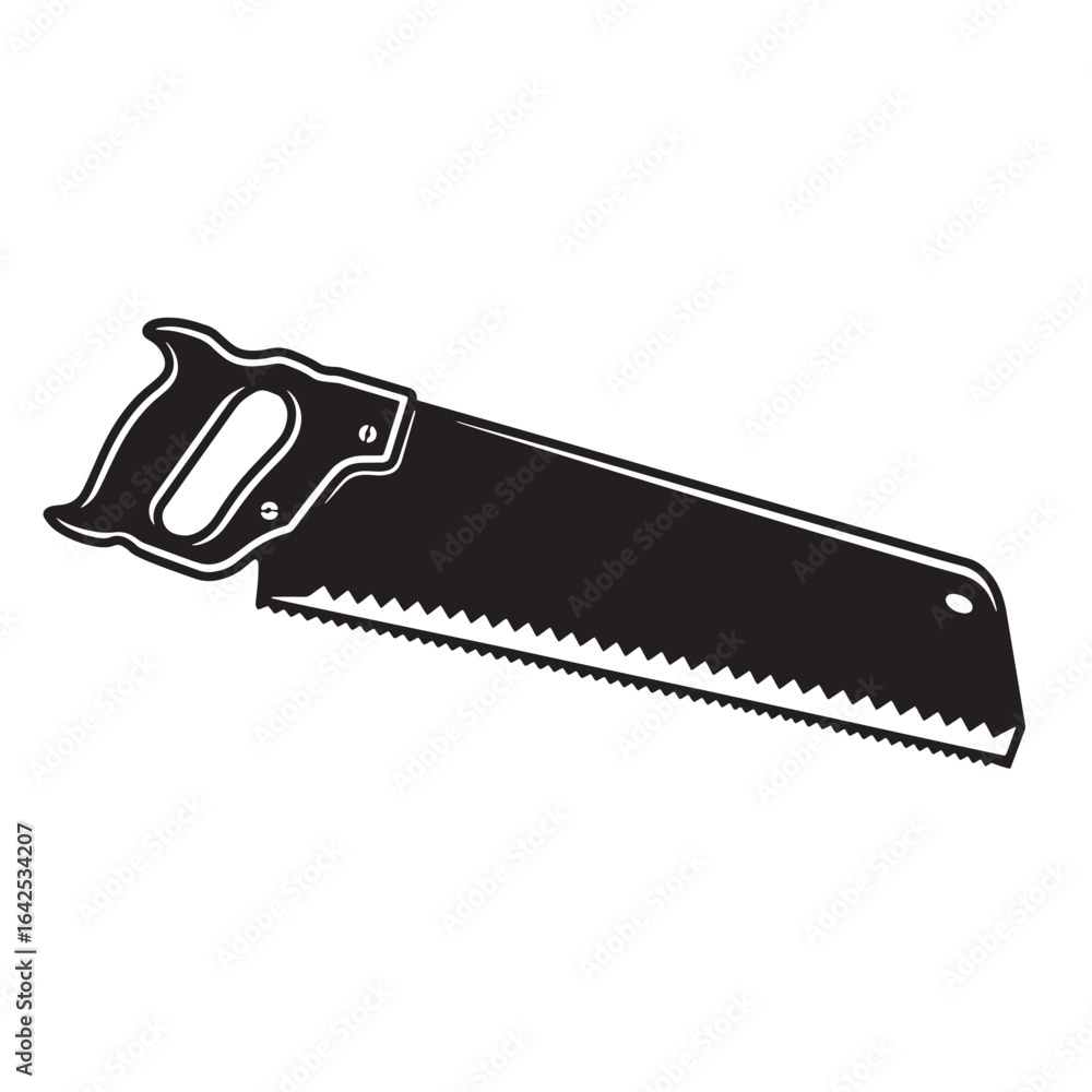 Illustrated hand saw in black and white isolated on white background for construction Illustrated hand saw in black and white isolated on white background for construction