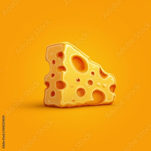 Minimalistic cartoon-style cheese icon vector illustration, flat design with clean lines, solid yellow background, no shadows or gradients, perfect for stickers or digital graphics.