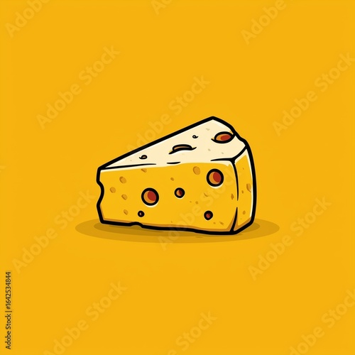 Minimalistic cartoon-style cheese icon vector illustration, flat design with clean lines, solid yellow background, no shadows or gradients, perfect for stickers or digital graphics.