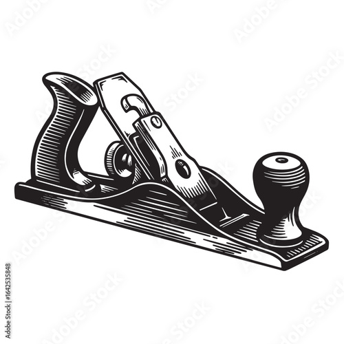 Vintage illustration of a wooden hand plane carpentry tool on white background