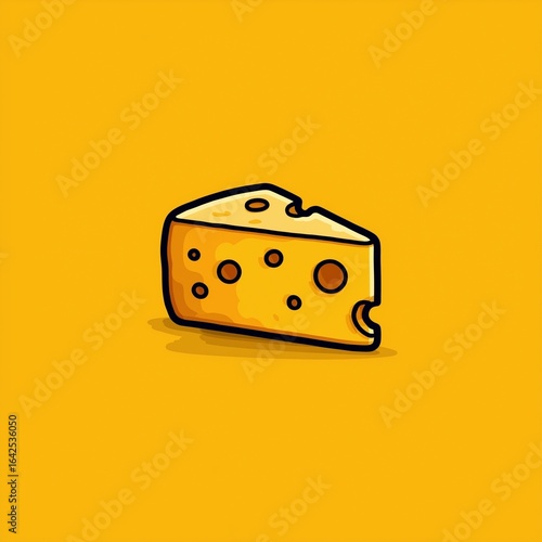 Minimalistic cartoon-style cheese icon vector illustration, flat design with clean lines, solid yellow background, no shadows or gradients, perfect for stickers or digital graphics.