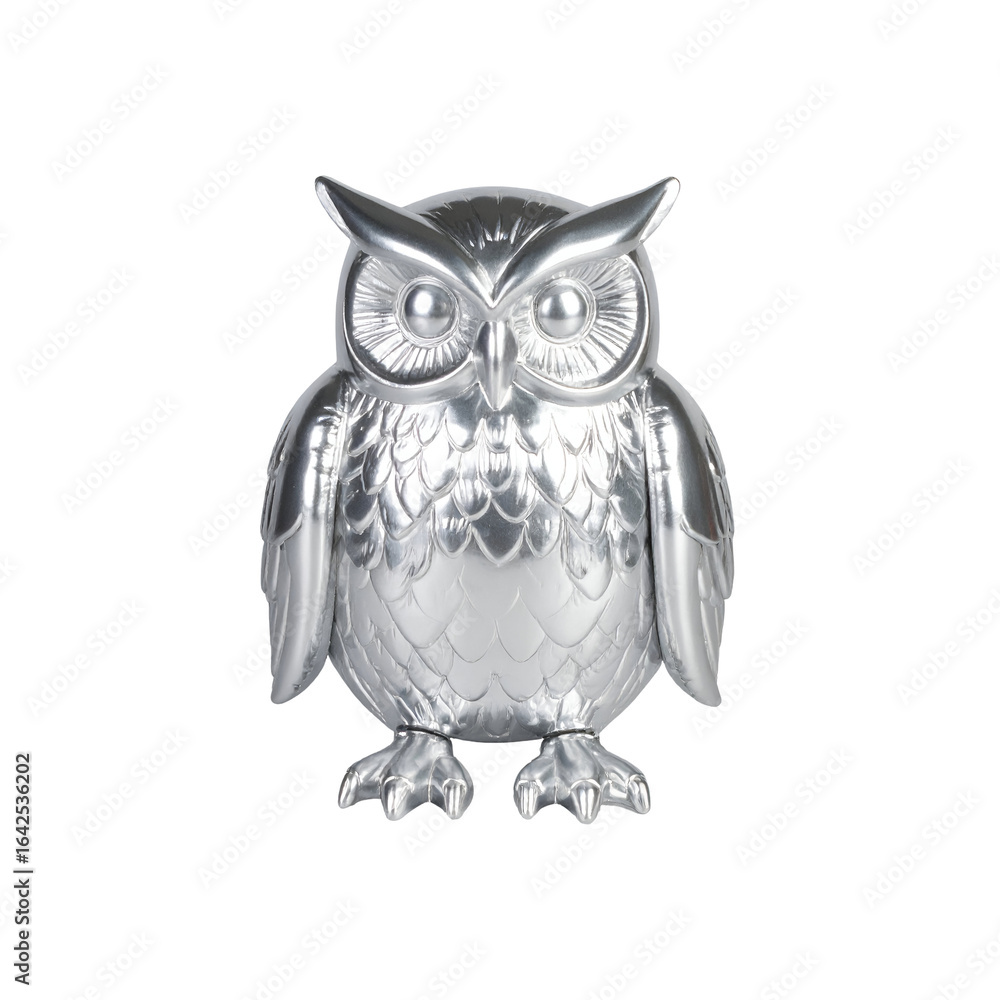 Fototapeta premium Silver owl figurine closeup view