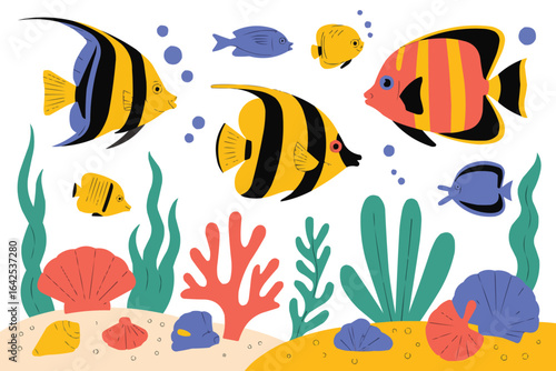 Colorful Underwater Scene With Fish And Coral Keywords: fish, underwater, ocean, sea, coral