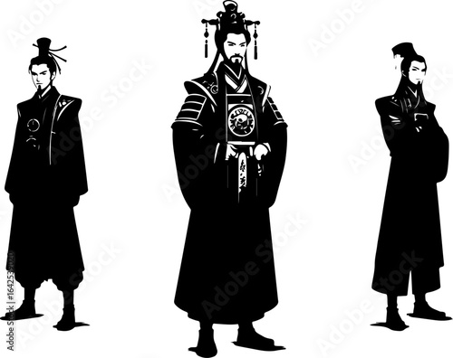 Vector sketch illustration silhouette design image of traditional Chinese royal official philosopher character wearing traditional ethnic classic uniform