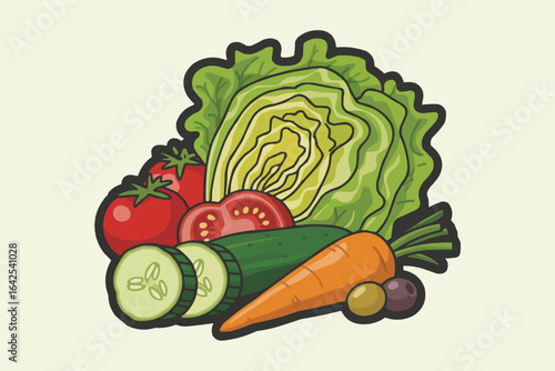 Fresh Garden Vegetables Assortment Illustration lettuce