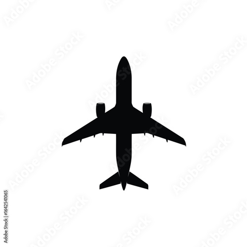 Black silhouette of an airplane viewed from directly above on a white background Vector illustration of