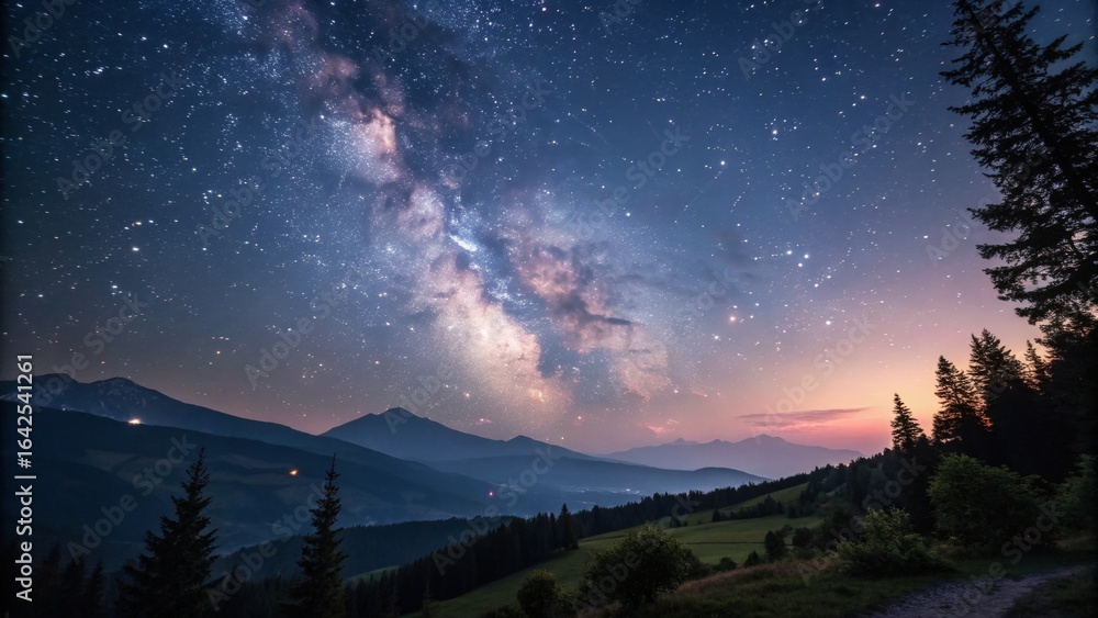 Naklejka premium Milky Way Over Mountain Landscape