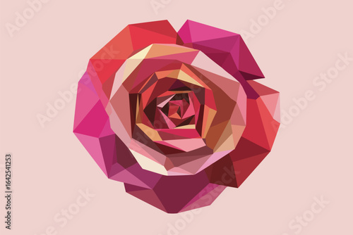 Geometric low poly rose in shades of pink and red flower