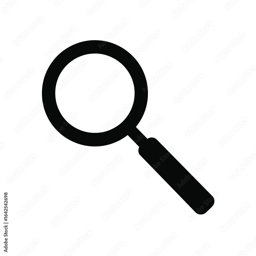 Vector illustration of Black silhouette of magnifying glass on white background search find Vector illustration of Black silhouette of magnifying glass on white background search find