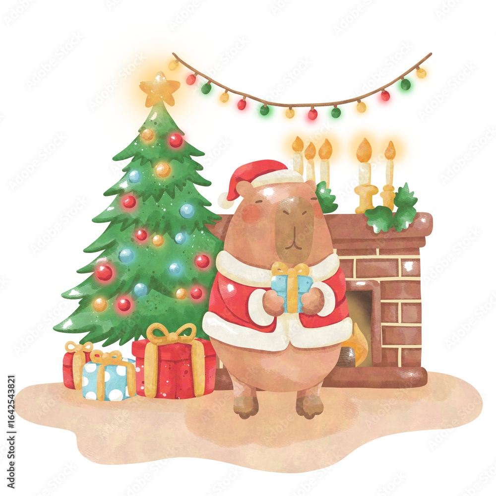 Fototapeta premium santa claus and christmas tree