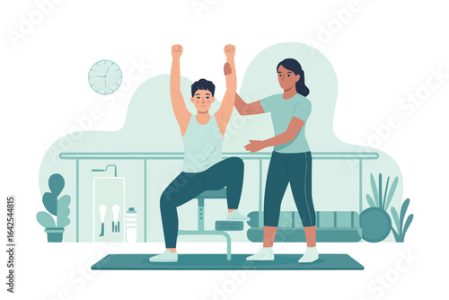 Physical therapist assisting patient with leg exercise
