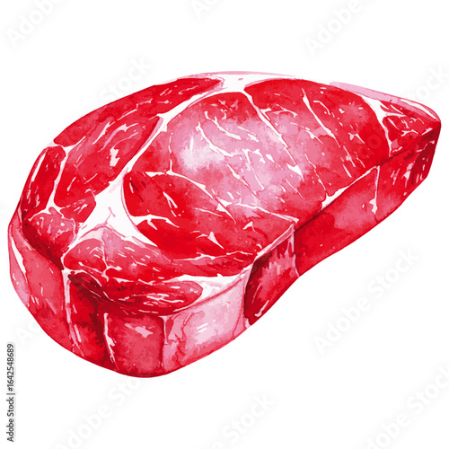 Watercolor Illustration of Raw Ribeye Beef 