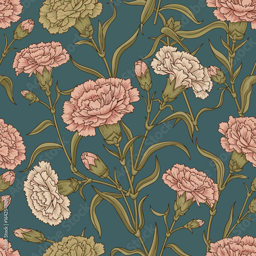 A vintage old fashion carnation floral flower wallpaper pattern