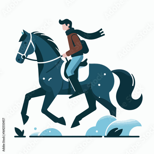flat illustration of a person riding a horse
