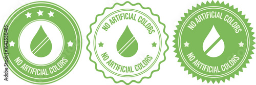 No Artificial Colors Green Seals for Natural Food Product Packaging | Vector Badge Icons for Healthy Eating and Organic Certification