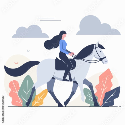 flat illustration of a person riding a horse