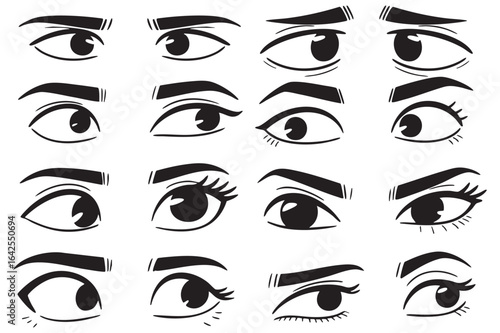 set of girl eyes vector with different looks
