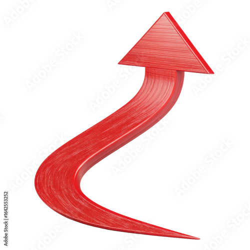 curve red arrow up isolated on white background. PNG