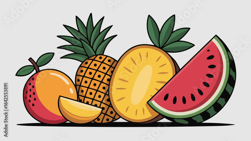 Assorted Tropical Fruits Arrangement With Slice Keywords: fruit, tropical, pineapple, watermelon