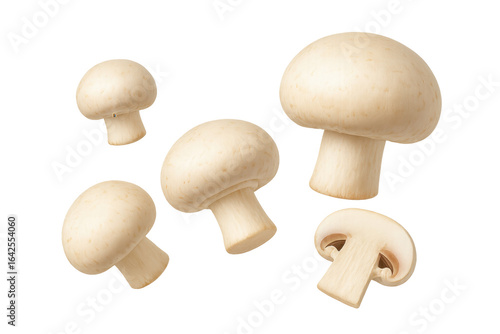 Fresh mushrooms falling on transparent background