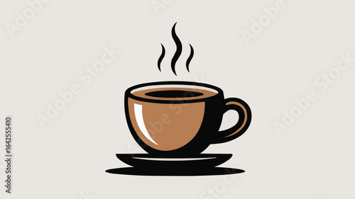 Brown coffee cup with steam on a saucer drink beverage