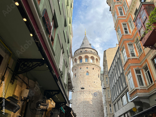 Canvas Print Colorful buildings behind Galata Tower in Istanbul, Turkey.