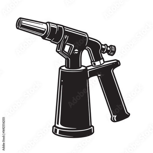 Detailed black and white illustration of a professional industrial blow torch tool
