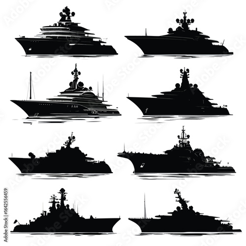 vector illustration of cruiser silhouette set, Black & White silhouette set