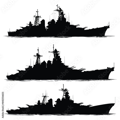 vector illustration of cruiser silhouette set, Black & White silhouette set