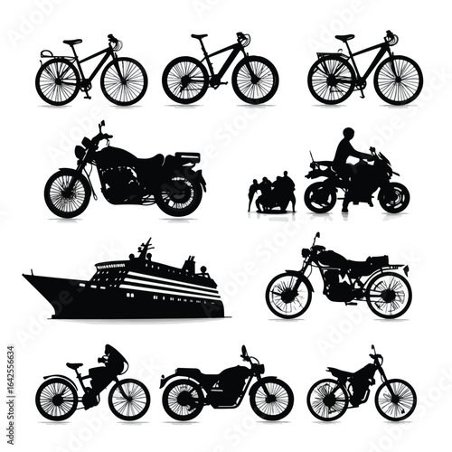 vector illustration of cruiser silhouette set, Black & White silhouette set