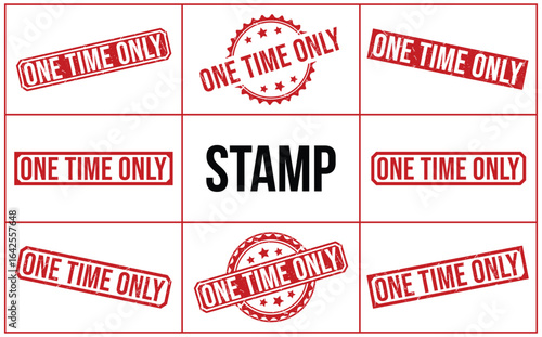 Collection of Nine One Time Only Stamps with Red Ink, Bordered by Red Lines