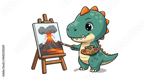 adorable dino artist painting volcanic eruption creative kids art