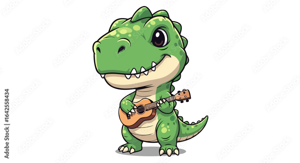 Fototapeta premium adorable dinosaur playing ukulele cute cartoon illustration for kids