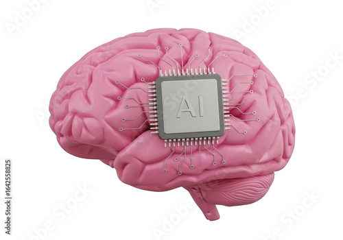 3d pink brain with ai chip