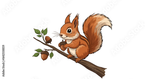 adorable squirrel gathering acorns on branch for autumn designs
