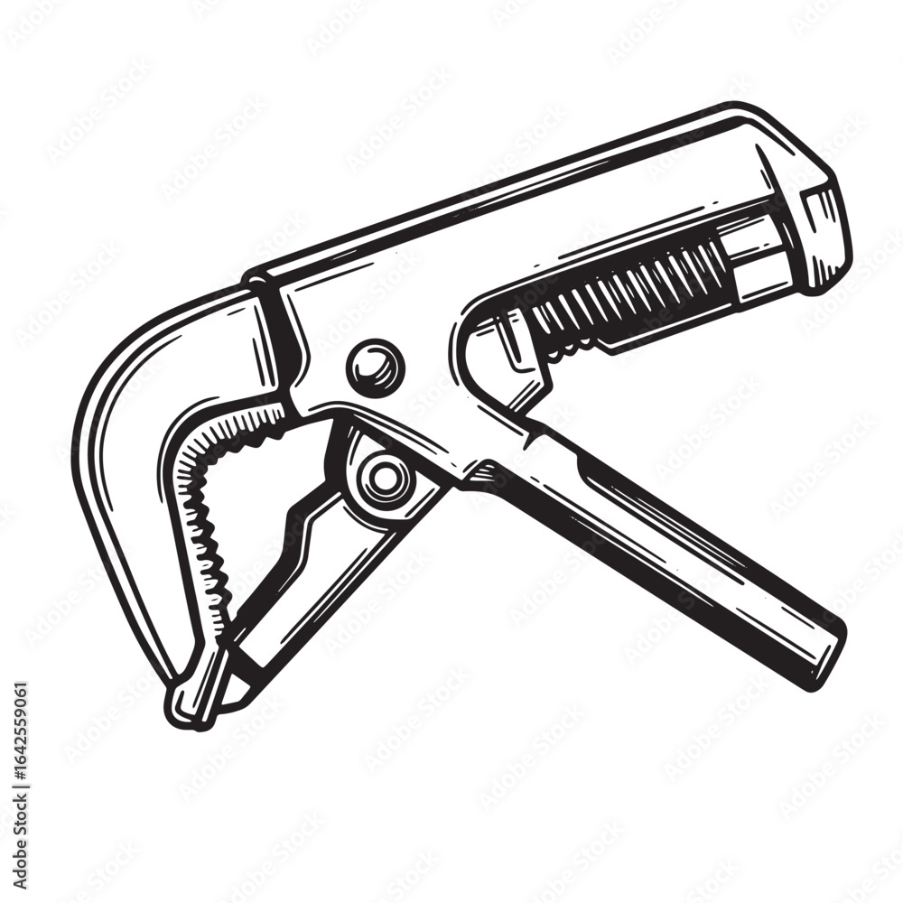 Obraz premium Hand drawn illustration of a pipe wrench for plumbing and mechanical construction projects