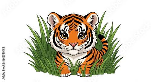 adorable baby tiger cub hiding in grass perfect for childrens books