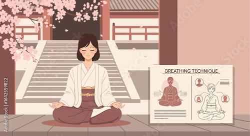 Zen Meditation Practice with Breathing Technique Guide in a Traditional Setting