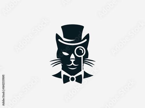 Distinguished cat gentleman with monocle and bowtie vector logo in vintage elegant style