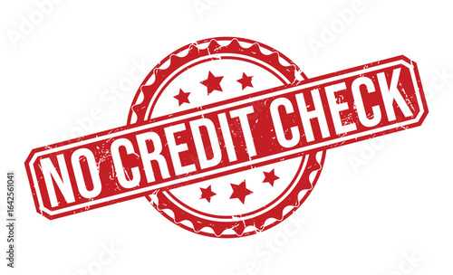 Red No Credit Check Grunge Stamp with Stars on White Background, Textured Look