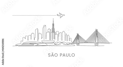 Sao Paulo Skyline Line art Plane.