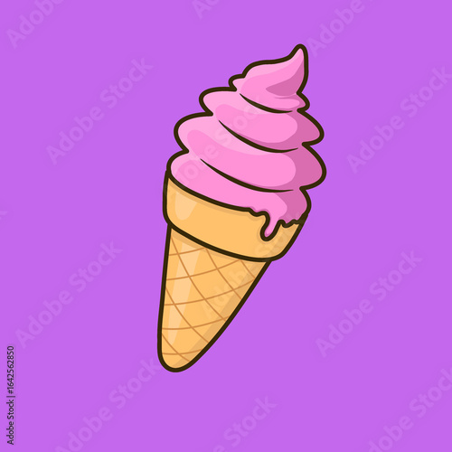 Pink Ice Cream Cone Cartoon Illustration With Background