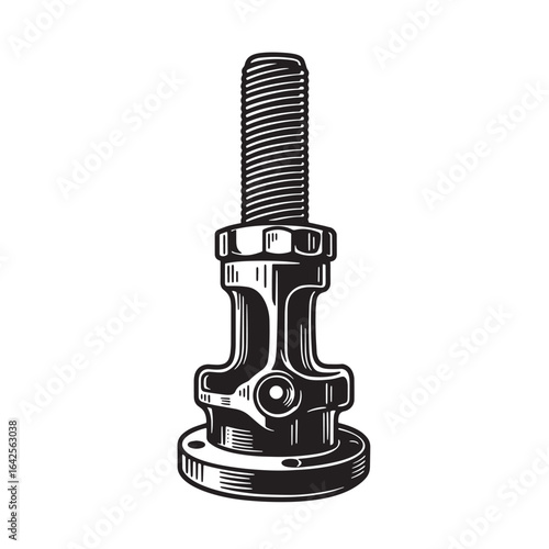 Vintage mechanical component featuring bolt and flange illustration in black and white