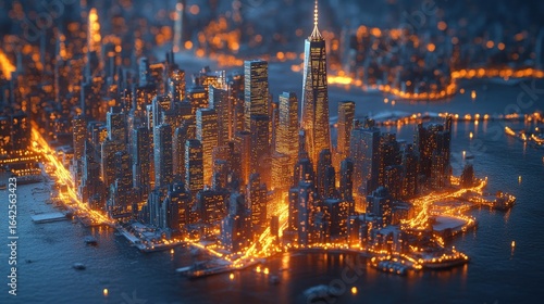 Fototapeta Naklejka Na Ścianę i Meble -  Night city lights, futuristic NYC