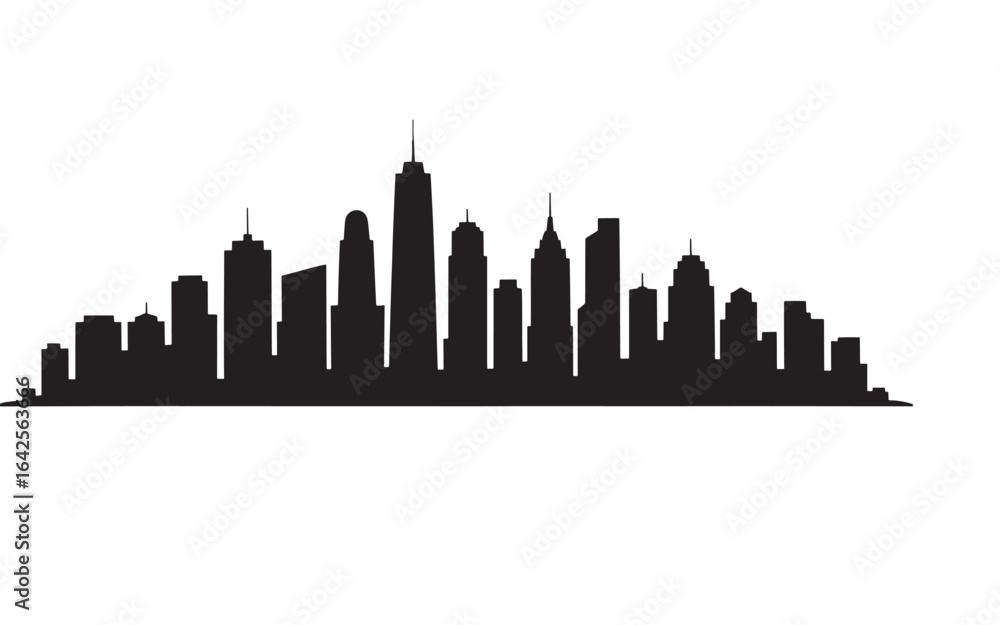 Fototapeta premium Monochromatic Cityscape Silhouette Against a White Background Displaying Urban Architecture and Design with Skyscrapers Dominating the Skyline