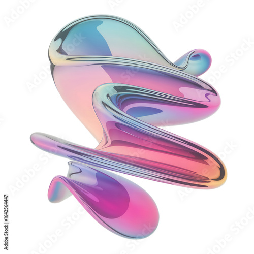 Abstract iridescent shape holographic design modern art background futuristic rendering png isolated on transparent background