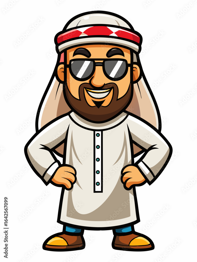 Obraz premium colorful illustration of a cartoon arabian man mascot with traditional clothing, isolated on white background