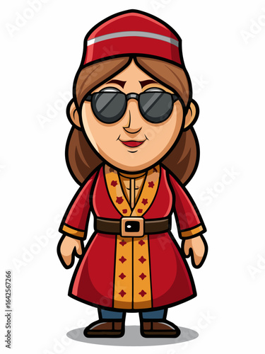 colorful illustration of a cartoon armenian woman mascot with traditional clothing, isolated on white background