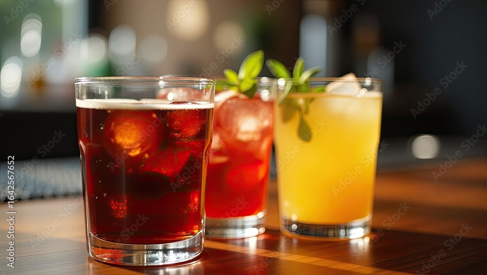 Refreshing drinks on a bar counter. Refreshing drinks on a bar counter.