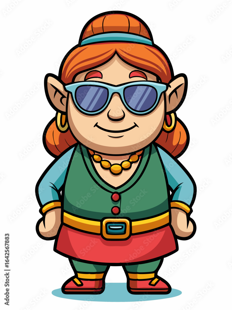 Fototapeta premium colorful illustration of a cartoon dwarf woman mascot, isolated on white background